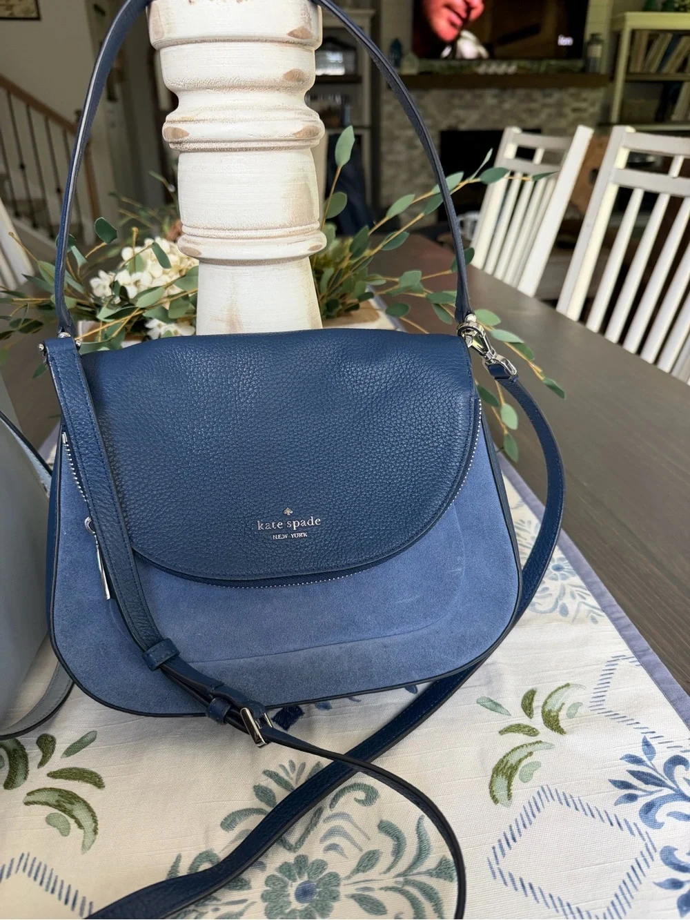 kate spade Two-Tone Blue Suede & Leather Crossbody Bag
